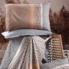 Lenjerie de pat Cotton Box din bumbac ranforce cu design geometric în nuanțe de maro, gri și bej