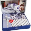 Lenjerie de pat dublu din bumbac 100% ranforce cu design paisley în nuanțe de lila și alb