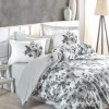 Lenjerie pat dublu bumbac 100% ranforce Cotton Box Volante Grey, design floral elegant în gri și alb.