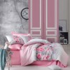 Lenjerie de pat dublu bumbac 100% ranforce roz și gri cu model floral de bujori - Cotton Box Fiona Pink
