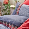 Lenjerie de pat dublu bumbac 100% Ranforce Folk Art Dark Blue cu broderii tradiționale colorate