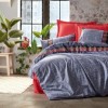 Lenjerie de pat dublu bumbac 100% Ranforce Folk Art Dark Blue cu broderii tradiționale colorate
