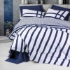 Lenjerie cu dungi pat dublu bumbac ranforce, bleumarin și alb, Cotton Box