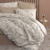 Lenjerie pat dublu Cotton Box Moil Bej din bumbac 100% ranforce, cu cearsaf elastic si model abstract cu cercuri bej si gri