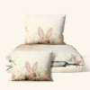 Lenjerie pat dublu 3D Paste bumbac 100% ranforce Elon floral pastel cu iepuras imprimeu digital