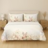 Lenjerie pat dublu 3D Paste bumbac 100% ranforce Elon floral pastel cu iepuras imprimeu digital