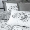 Lenjerie pat dublu Cotton Box Florva Antracit bumbac 100% ranforce model floral alb gri