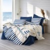 Lenjerie pat dublu Cotton Box Lunox bumbac 100% ranforce cu dungi bleumarin si design geometric