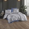 Lenjerie de pat dublu bumbac 100% ranforce Nazenin Home Livio cu design geometric în nuanțe de gri și albastru pe fundal alb
