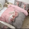 Lenjerie de pat dublu bumbac 100% ranforce Sweety roz-gri cu design unicorn și flori