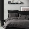 Lenjerie de pat dublu bumbac 100% ranforce Cottonbox Bitter, design modern minimalist în antracit cu detalii negre.