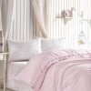 Lenjerie de pat dublu din bumbac 100% ranforce cu design floral delicat și cearșaf roz