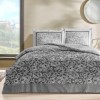 Lenjerie de pat florală gri-negru TAC Amelia, model floral pe fundal gri și negru, set de 5 piese din mako-satin