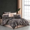 Set de lenjerie de pat Nazenin Home din bumbac ranforce, 4 piese, model Edel, cu design floral elegant în nuanțe de negru și bej pe fundal gri