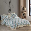Lenjerie de pat bumbac ranforce model Dream Fabya cu design în nuanțe de albastru și bej