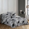 Lenjerie de pat dublu bumbac ranforce Dream Ginco cu design floral abstract în nuanțe de gri și negru.