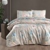 Lenjerie pat dublu bumbac 100% ranforce Amaris Bej cu flori pastelate