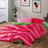 Lenjerie pat dublu bumbac ranforce Cozy Home Cherie, imprimeu cu dungi roz și roșii