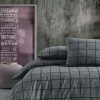 Lenjerie pat dublu bumbac ranforce cu elastic Kare negru Cozy Home cu carouri gri inchis