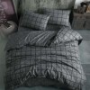 Lenjerie pat dublu bumbac ranforce cu elastic Kare negru Cozy Home cu carouri gri inchis