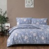 Lenjerie pat dublu bumbac 100% ranforce Ibiza indigo cu flori si pasari