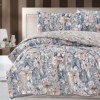 Lenjerie pat dublu bumbac 100% ranforce Joly Blue cu flori bej