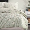 Lenjerie pat dublu bumbac 100% ranforce Nevada verde cu imprimeu floral alb/roz