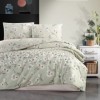 Lenjerie pat dublu bumbac 100% ranforce Nevada verde cu imprimeu floral alb/roz