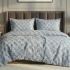 Lenjerie de pat dublu din bumbac 100% creponata 6 piese, model geometric modern albastru