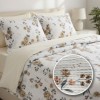 Lenjerie de pat dublu din bumbac 100% creponata cu cearceaf pilota 180x220cm, Flori bej