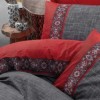 Lenjerie de pat din bumbac 100% ranforce, din colecția Folk Art, cu design bicolor roșu și gri, decorată cu broderii în stil folk art.