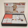 Lenjerie pat dublu Cotton Box Milis Tile Red bumbac ranforce cu broderii si ciucuri colorati