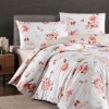 Lenjerie pat Eliza Mink First Choice din bumbac ranforce cu elastic si imprimeu floral roz corai pe fundal alb