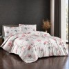Lenjerie pat Karen Berry First Choice din bumbac 100% ranforce cu elastic si imprimeu floral roz corai pe fundal alb