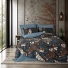Lenjerie pat dublu Senso Verde Petrol bumbac ranforce cu design abstract, modern si natural pentru dormitor.