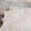 Lenjerie pat dublu poplin fin cu broderie florala Vera crem