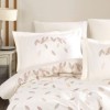 lenjerie pat dublu poplin fin cu broderie frunze Lidia crem