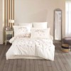 lenjerie pat dublu poplin fin cu broderie frunze Lidia crem