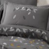 Lenjerie pat dublu poplin fin cu broderie frunze Lidia gri