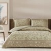 Lenjerie pat dublu TAC Fleur Bej Mako Satin cu imprimeu floral bej taupe maro si accente aurii