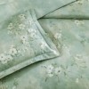 Lenjerie pat dublu TAC Lumine Mako Satin verde salvie cu flori albe delicate ramuri fine si frunze pale