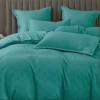 Lenjerie pat dublu turcoaz cu tesatura jacquard si cearceaf uni, set 6 piese din policoton
