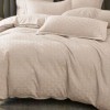 Lenjerie pat dublu bej, model geometric, policoton, 6 piese, natur uni