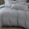 Lenjerie pat dublu gri, model geometric, policoton, 6 piese, natur uni