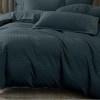 Lenjerie de pat dublu neagra natur uni, model geometric in tesatura jacquard, 6 piese