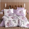 Lenjerie pat dublu Sara purple Hobby Home poplin percale model floral mov lila gri