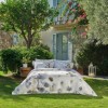 Lenjerie pat dublu satin TAC Aceline cu imprimeu botanic abstract in nuante de gri, bej, grej si taupe