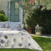 Lenjerie pat dublu satin TAC Aceline cu imprimeu botanic abstract in nuante de gri, bej, grej si taupe