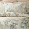 Lenjerie pat dublu satin TAC Celesse cu imprimeu floral elegant in nuante de crem, bej, ivoire si bleu pastel