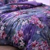 Lenjerie pat dublu satin Tac Delux Digital Daphne cu flori violet